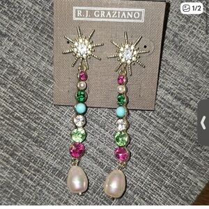 NWT R.J. Graziano Gold Starburst Earrings with Multicolor Gems